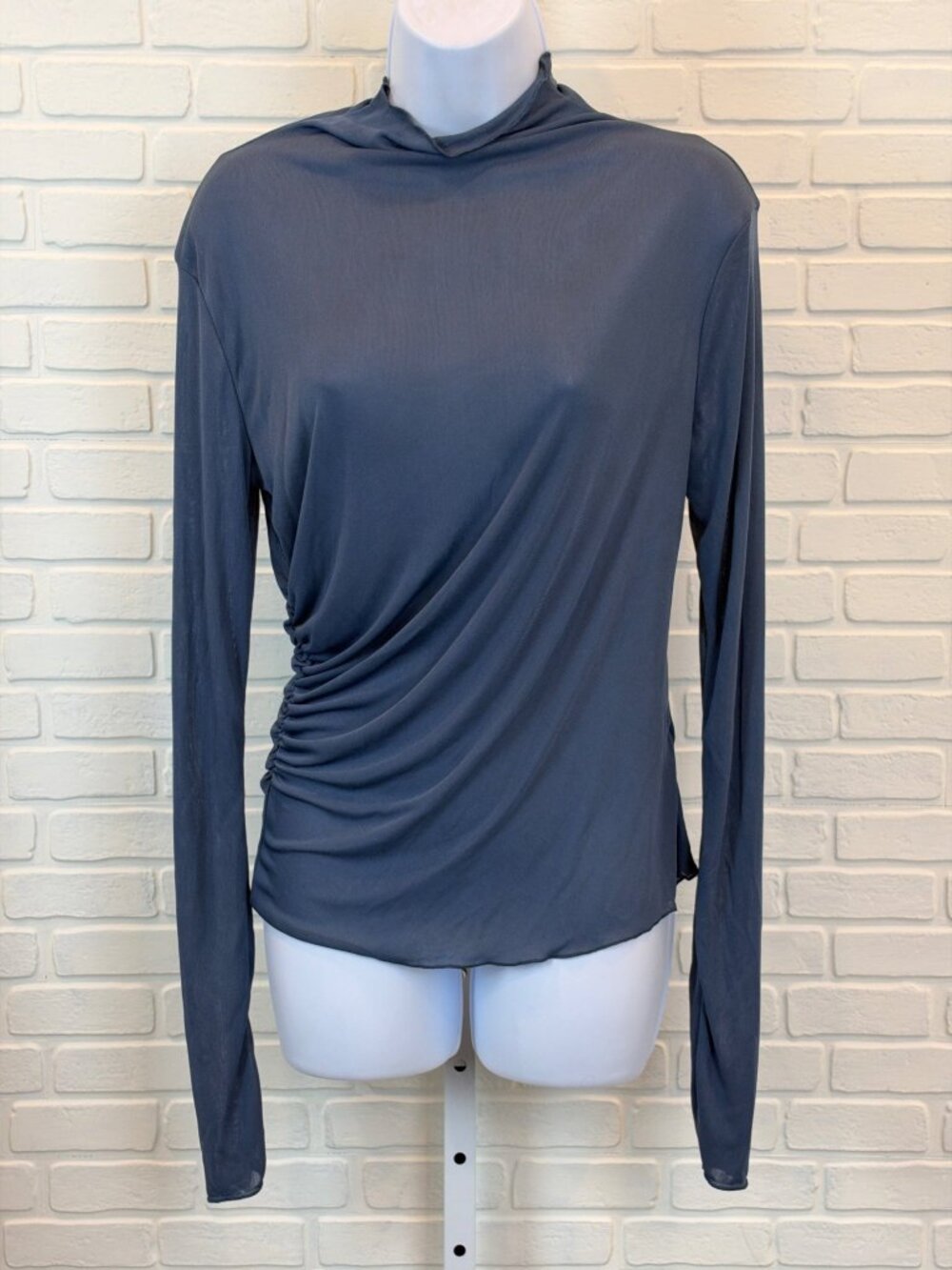 H&M Divided Slate Gray Ruched Mock Neck Long Sleeve Top Large